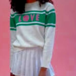 Women's Green, Pink and White Love Sweater